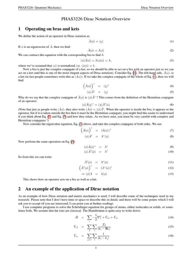 Dirac Notation Overview Explained | PDF | Eigenvalues And Eigenvectors ...