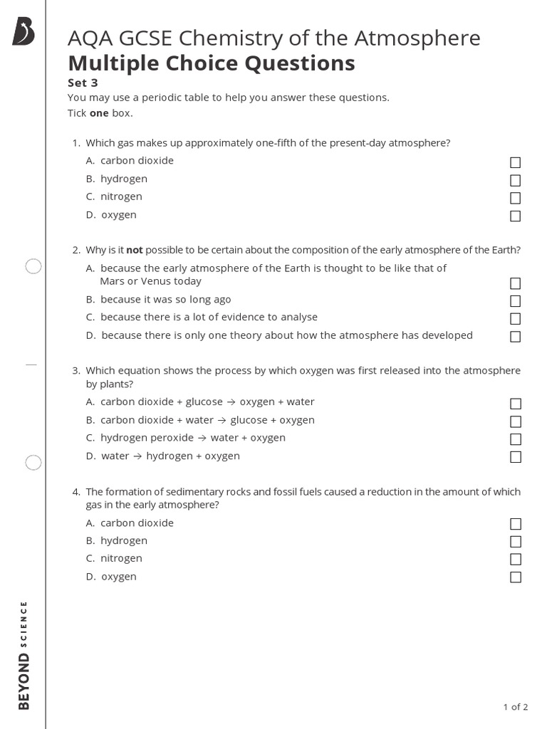 AQA GCSE Atmosphere MCQ Set 3 | PDF | Atmosphere Of Earth | Atmosphere