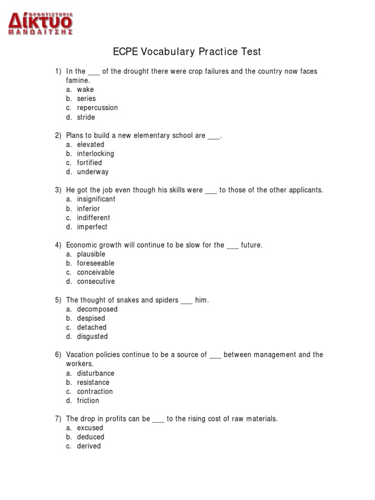 ECPE Vocabulary Test Prep | PDF | Teaching Methods & Materials