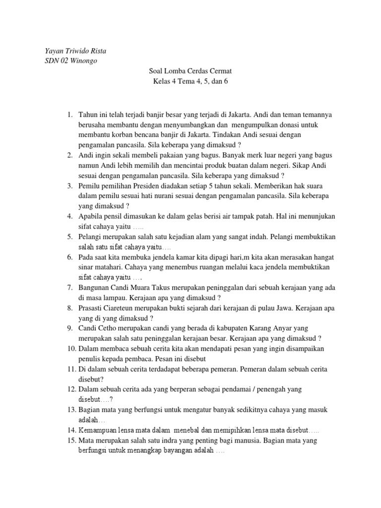 Soal LCC KLS IV Tema 4,5,6 | PDF