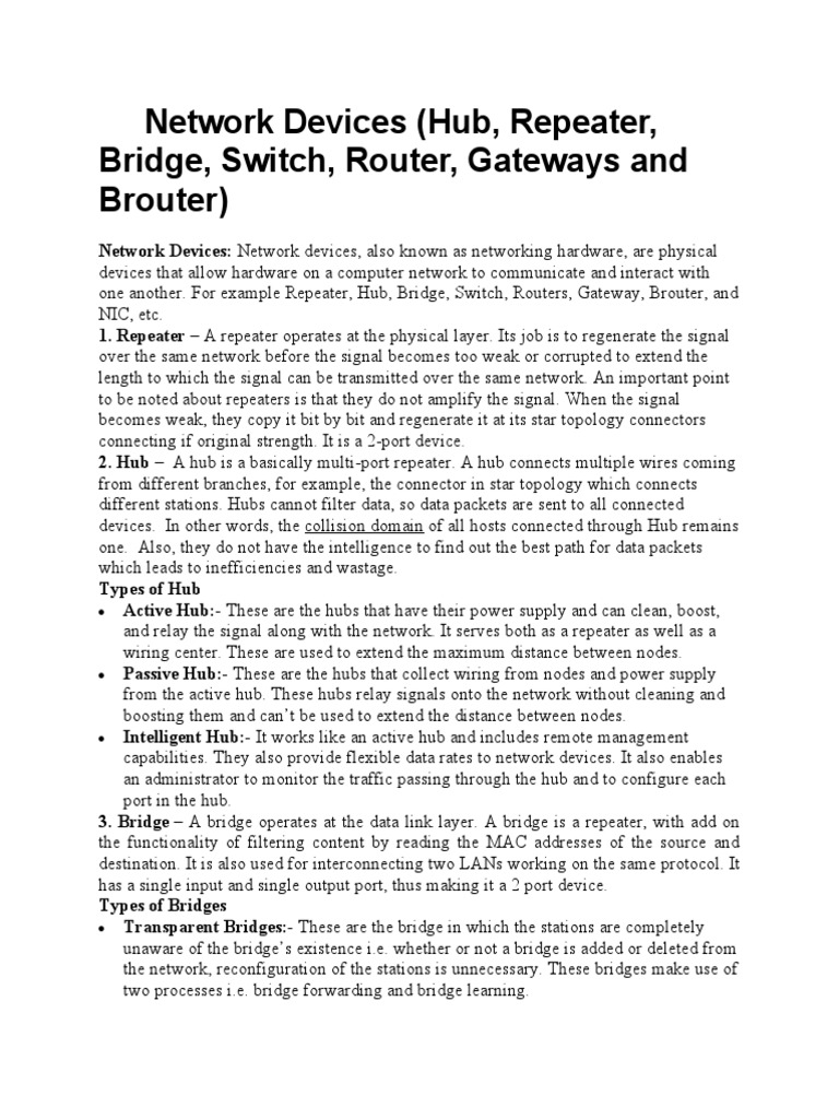 Network Devices PDF Ip Address Computer Network
