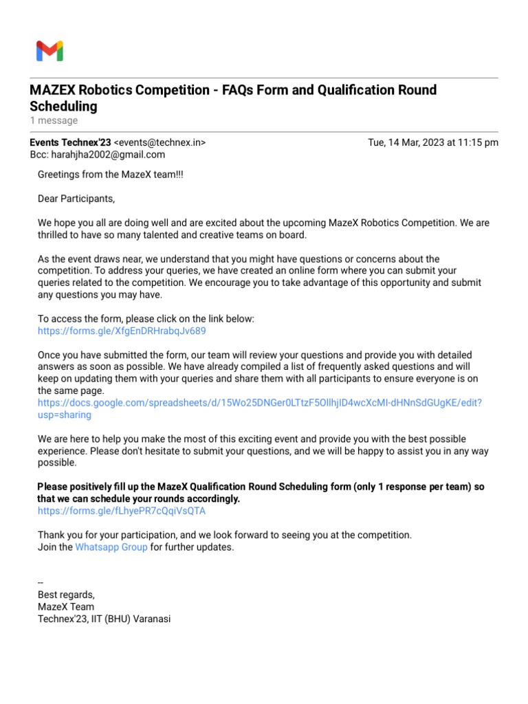 Gmail MAZEX Robotics Competition FAQs Form and Qualification Round