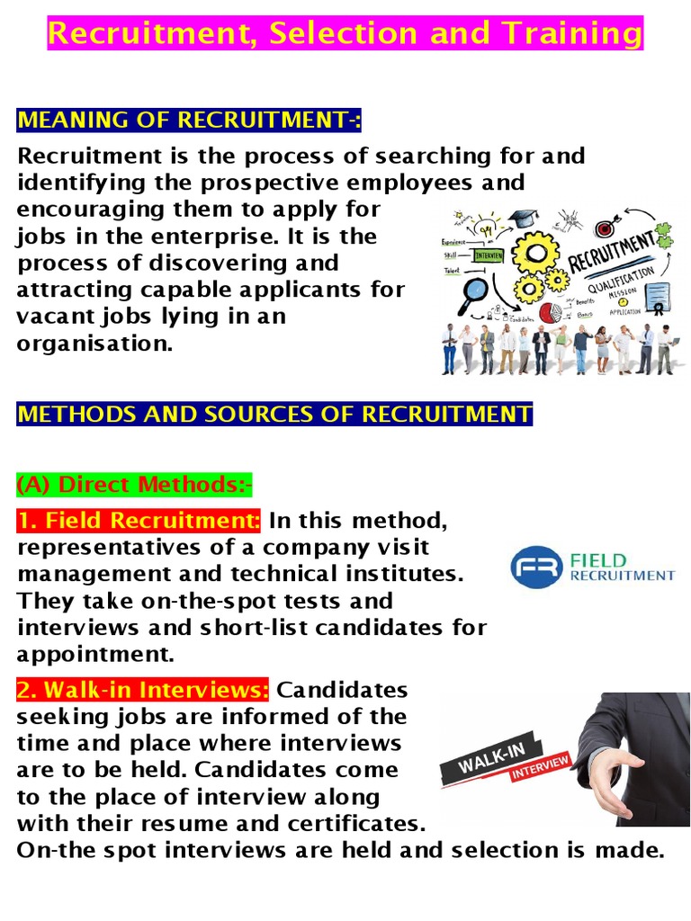 Meaning of Recruitment-:: (A) Direct Methods | PDF | Recruitment 