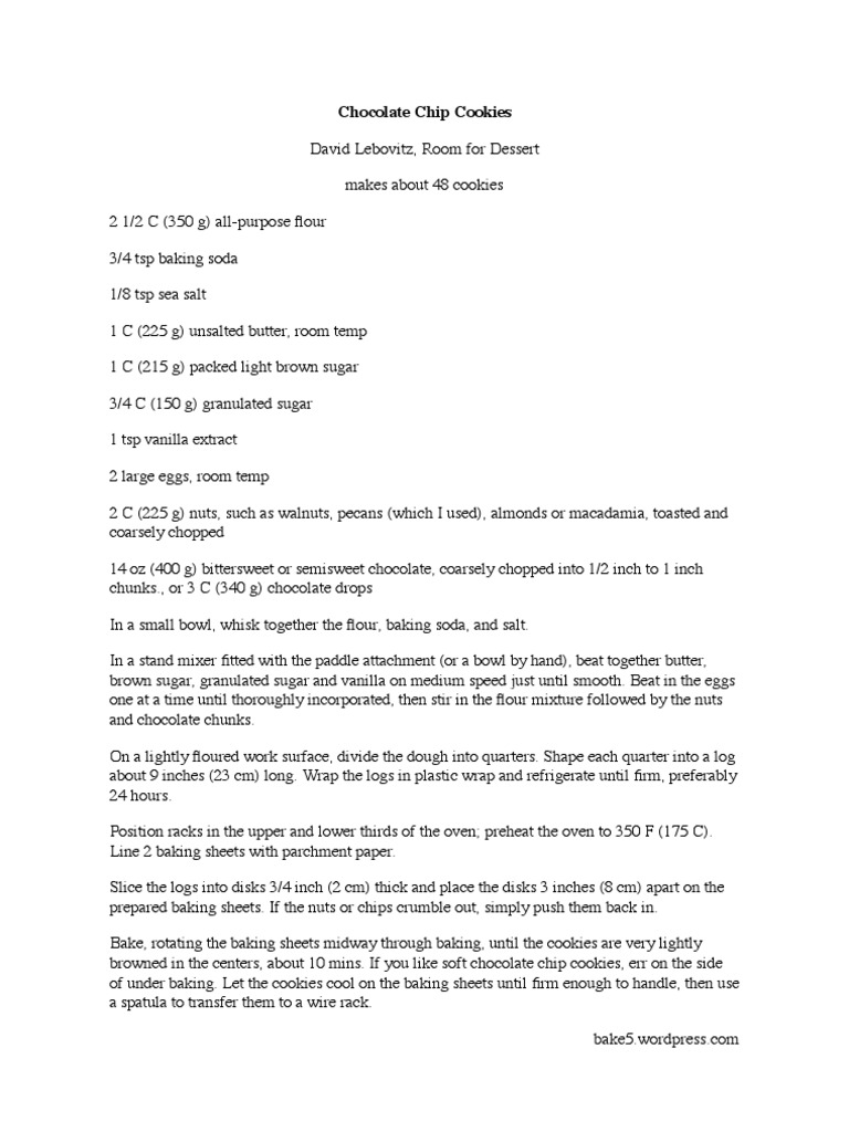 Chocolate Chip Cookies | PDF | Cooking, Food & Wine | Home & Garden