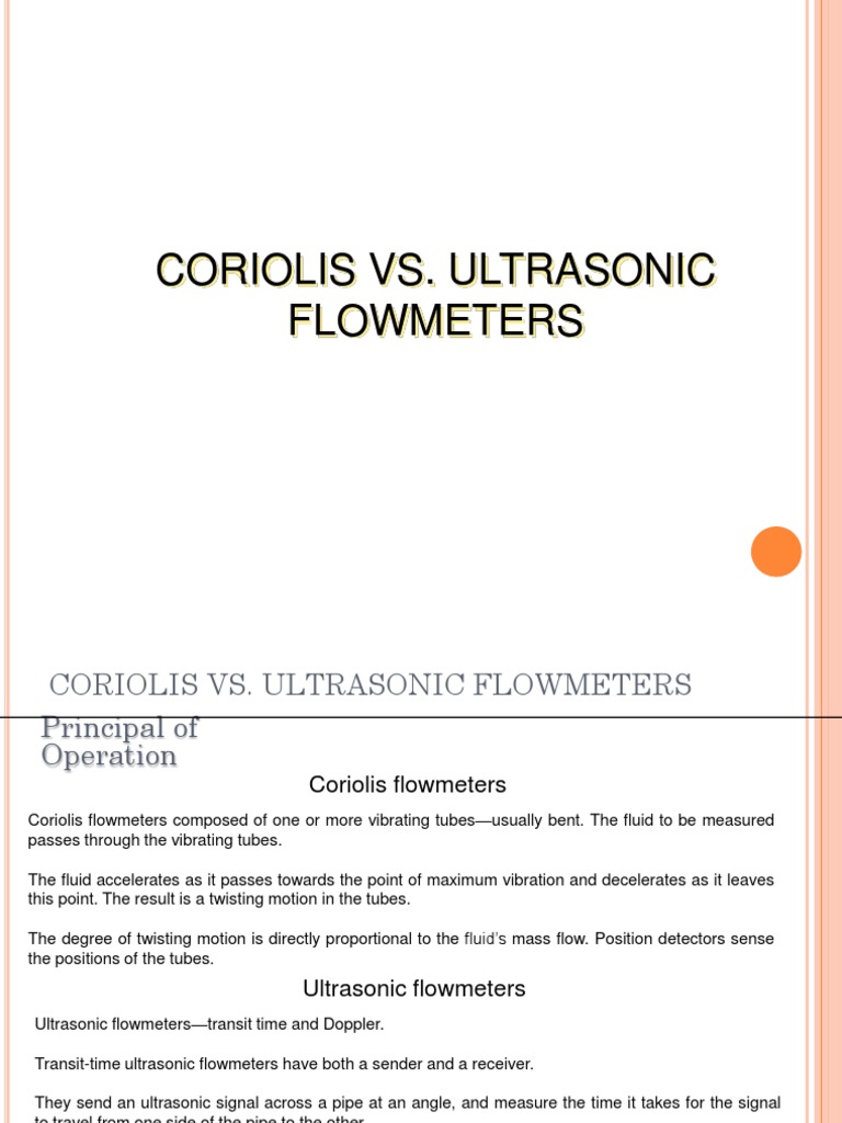 Coriolis vs Ultrasonic Flowmeters | PDF | Flow Measurement | Gases