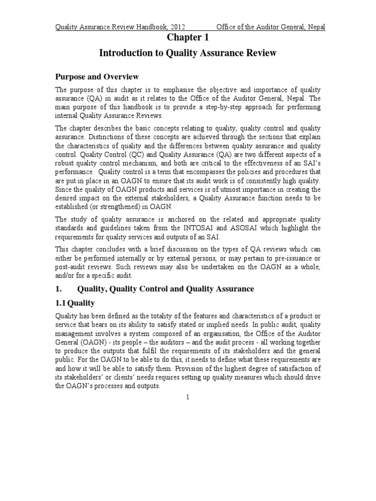 Quality Assurance Review Handbook Overview | PDF | Audit | Quality ...