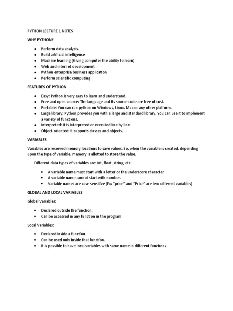 Python Lecture 1 Notes | PDF | Python (Programming Language) | Computer ...