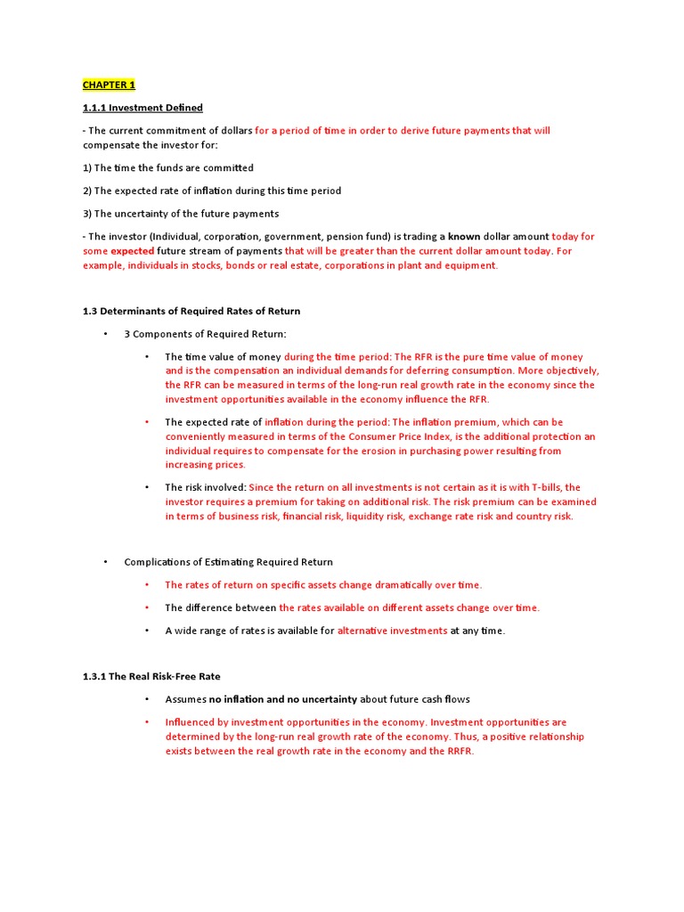 Determinants of required rates of return and the relationship between