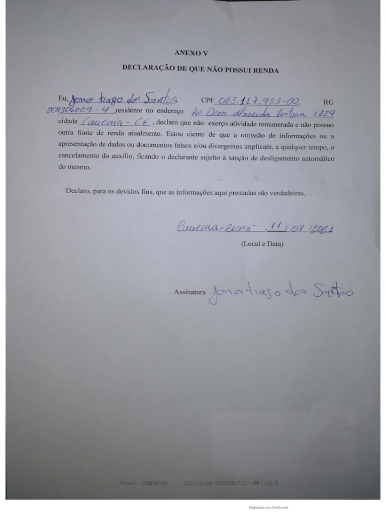 Declaração de Renda Assinada | PDF