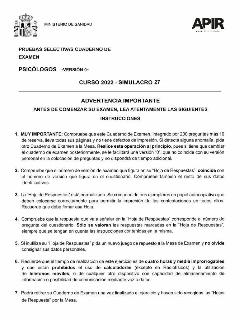 Simulacro 27 | PDF | Manual Diagnóstico y Estadístico de los Trastornos ...