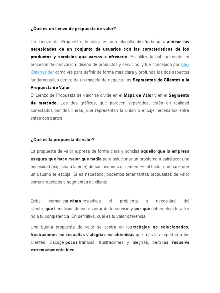 Lienzo de Propuesta de Valor Explicado | PDF | Cliente | Negocios ...
