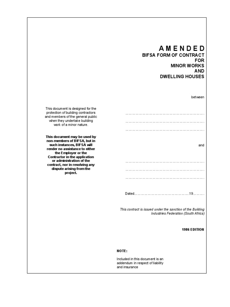BIFSA Minor Works Contract Template | PDF | Employment | Arbitration
