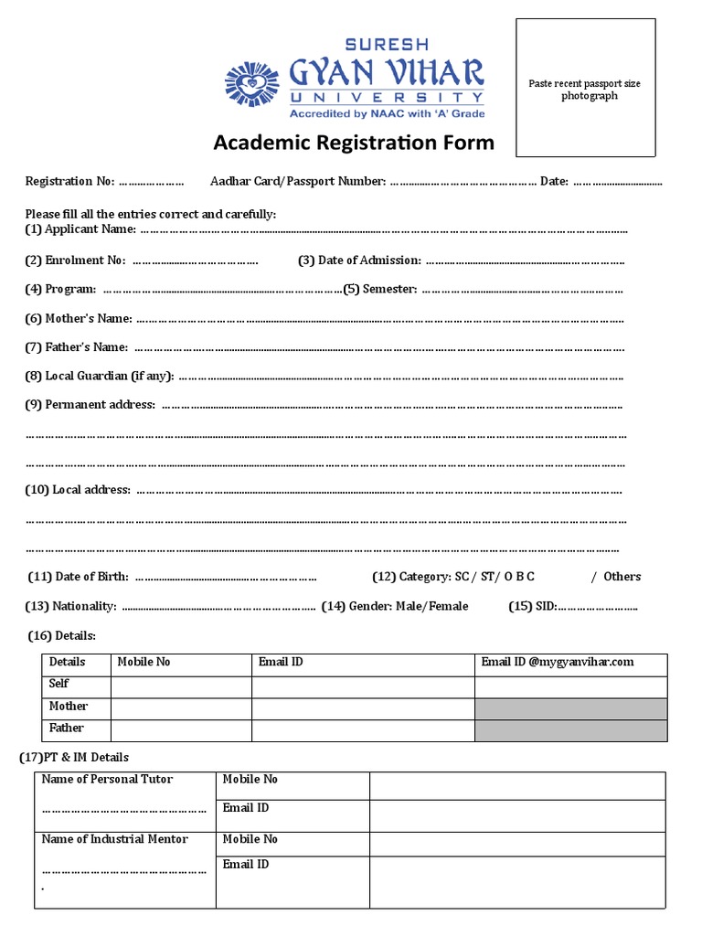 Academic Registration Form 2020 ODD | PDF