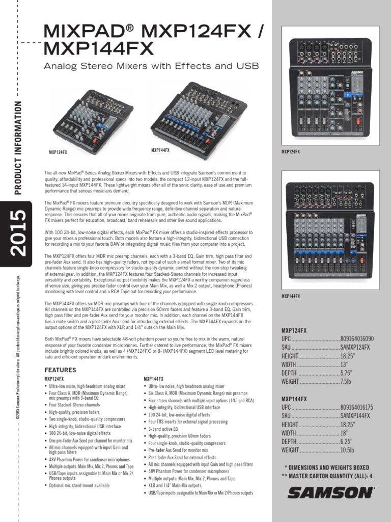 Samson MixPad MXP124FX - Mixer Audio 12 Input, USB, Effetti, Per Home Studio E DJ