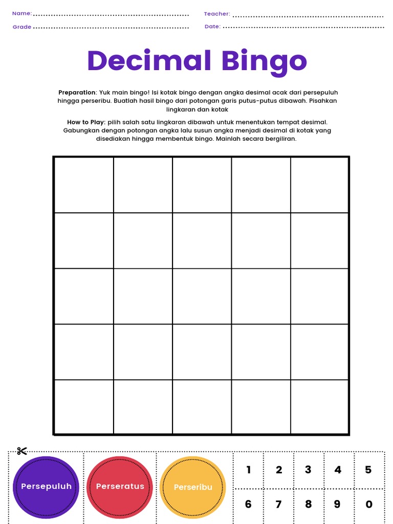 Mengisi Kotak Bingo dengan Angka Desimal | PDF
