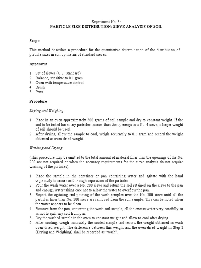 Expt No.03a Sieve Analysis of Soil | PDF | Particle Size Distribution ...