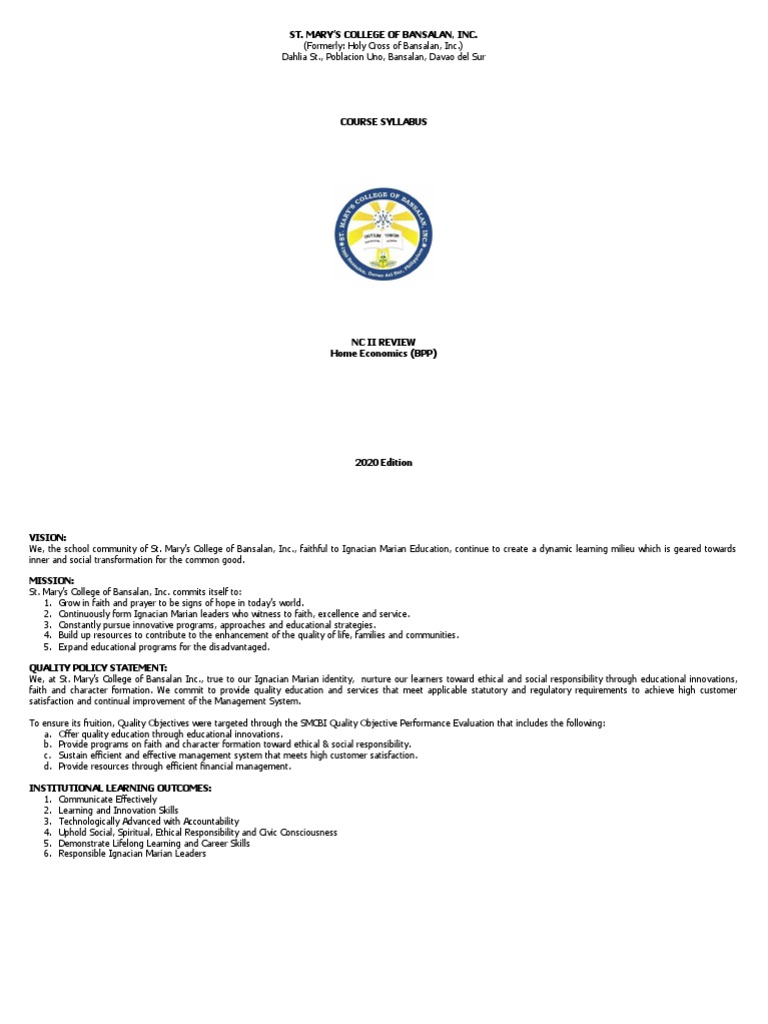 NC II Syllabus Home Economics (Bread and Pastry) PDF Baking Cakes