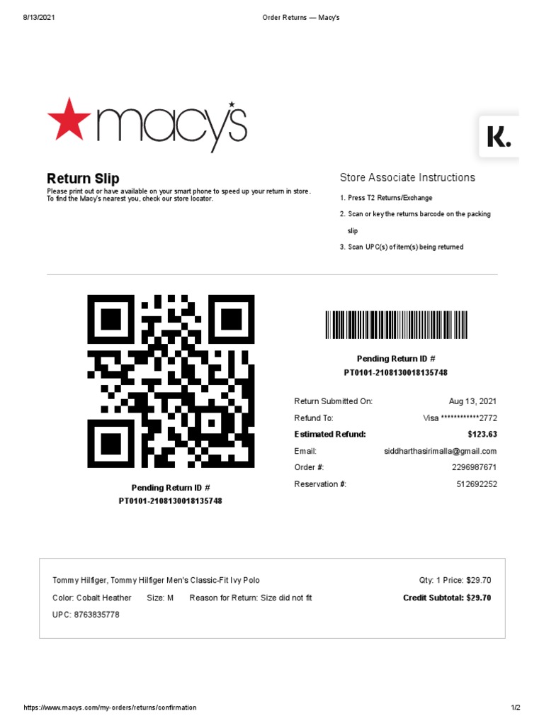 Order Returns Macy's PDF Universal Product Code