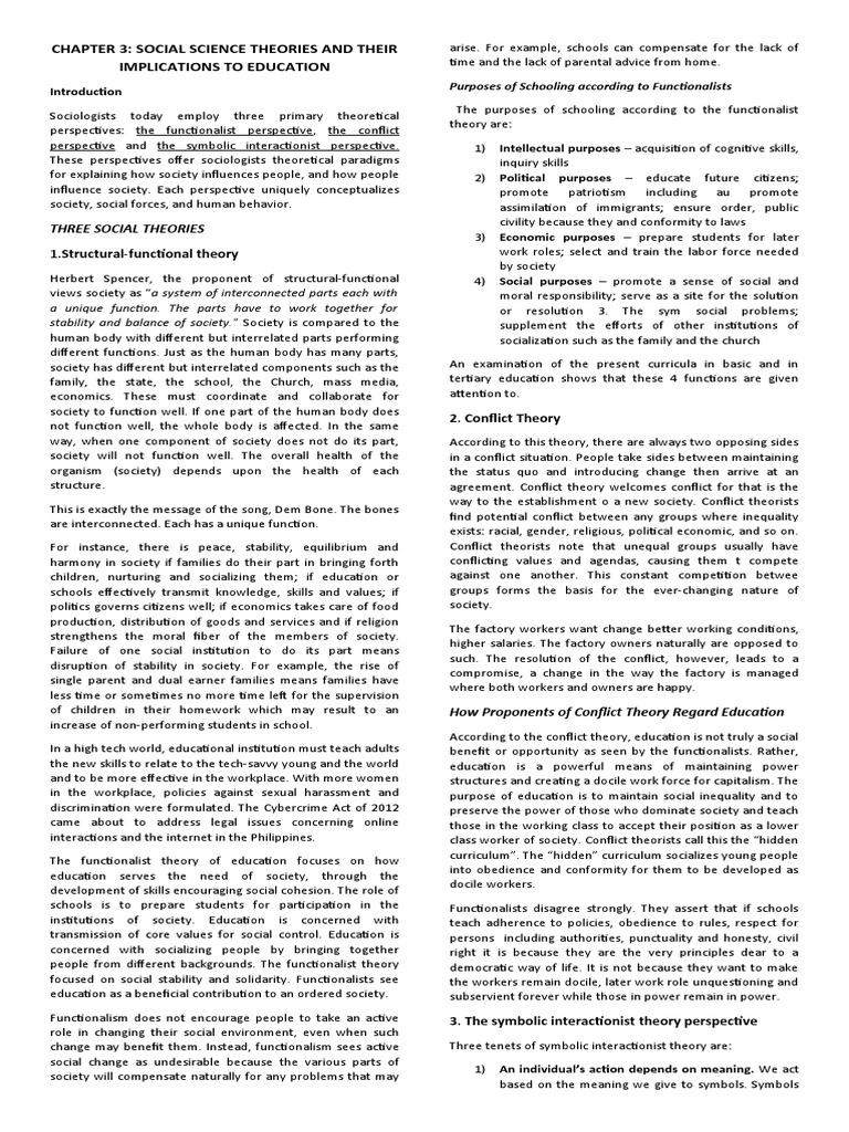 Chapter 3 social science theories and their implications to education
