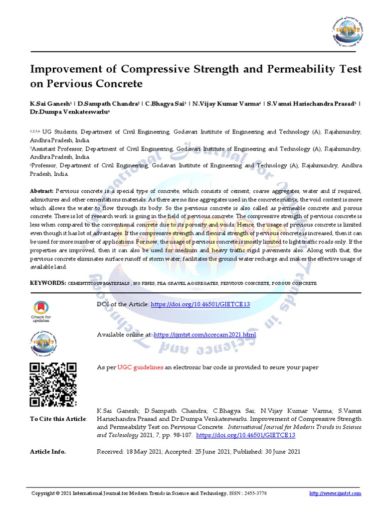 Improvement of Compressive Strength and Permeability Test On Pervious ...