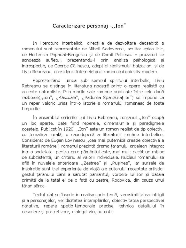 Caracterizare Personaj-Ion | PDF