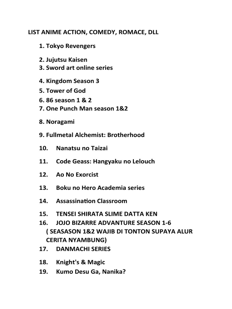 List Anime PDF Anime And Manga