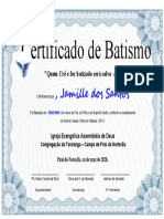 Certificado de Batismo Nas Aguas