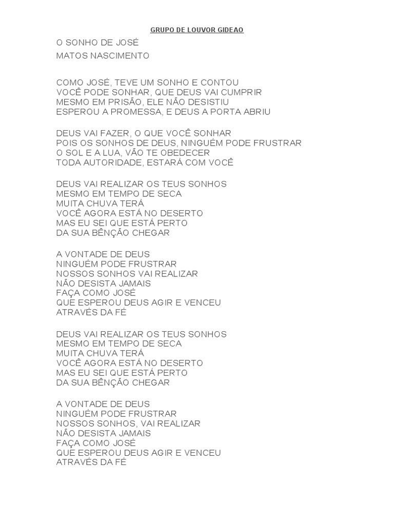 Grupo de Louvor Gideao o Sonho de Jose | PDF