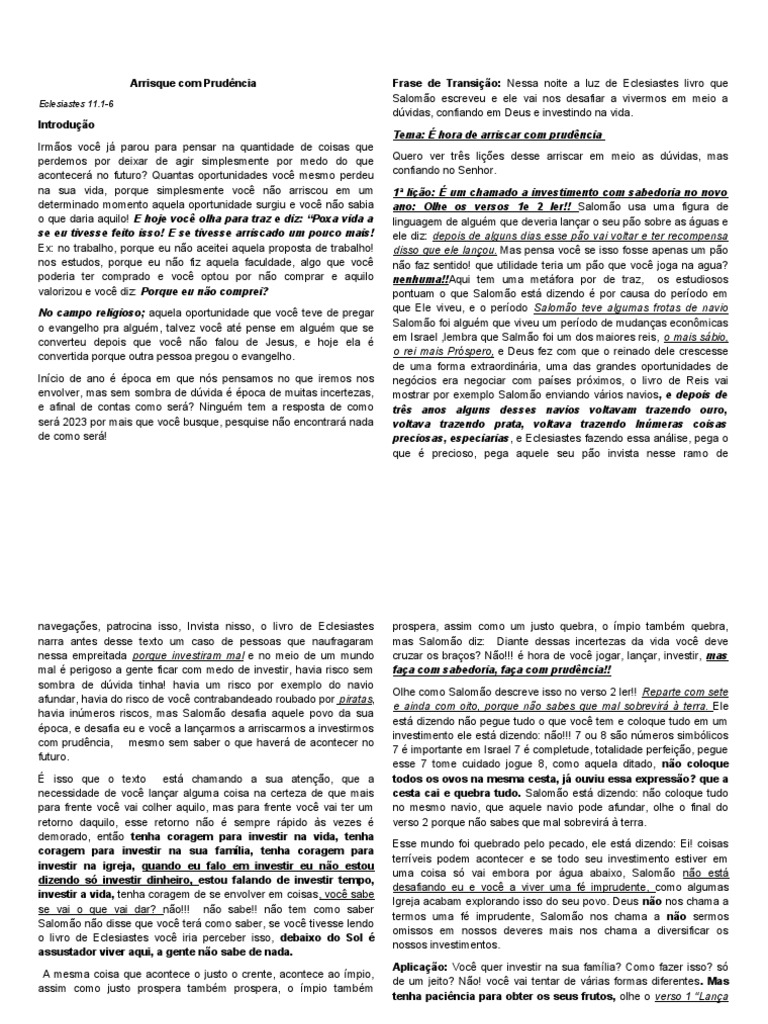 eclesiastes 11 1-6 portugues