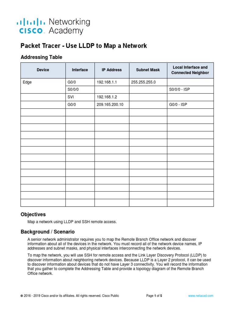 10 2 6 packet tracer use lldp to map a network pdf computer