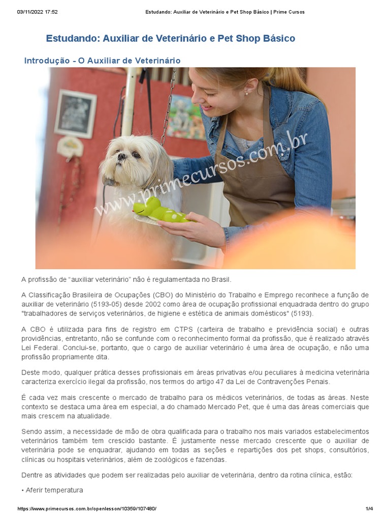Estudando - Auxiliar de Veterinário e Pet Shop Básico - Prime Cursos | PDF  | Medicina Veterinária | Remédio, image size:768x1024