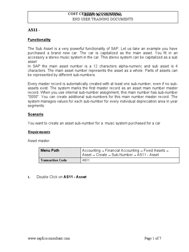 Creating Sub Assets in SAP AS11 | PDF | Accounting | Business