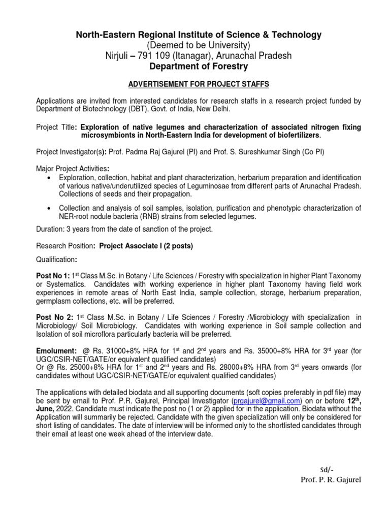 Two Positions of Project Associate in DBT Legume Project | PDF | Botany