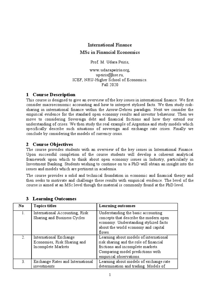 Overview of International Finance Course | PDF | Financial Risk ...
