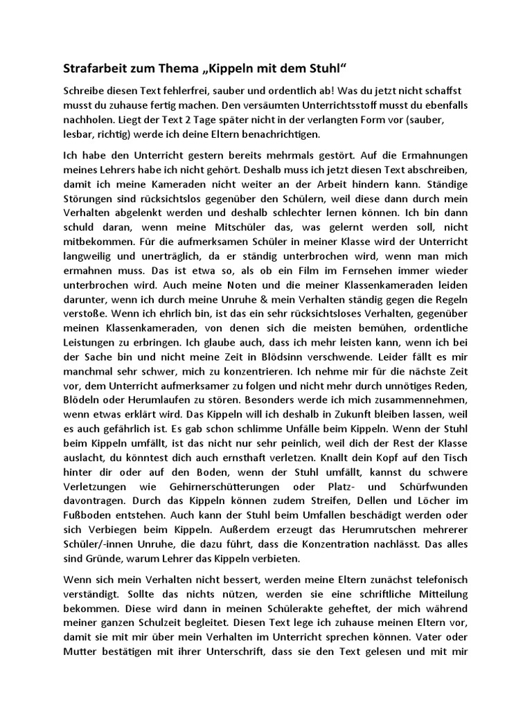 Strafarbeit Kippeln | PDF