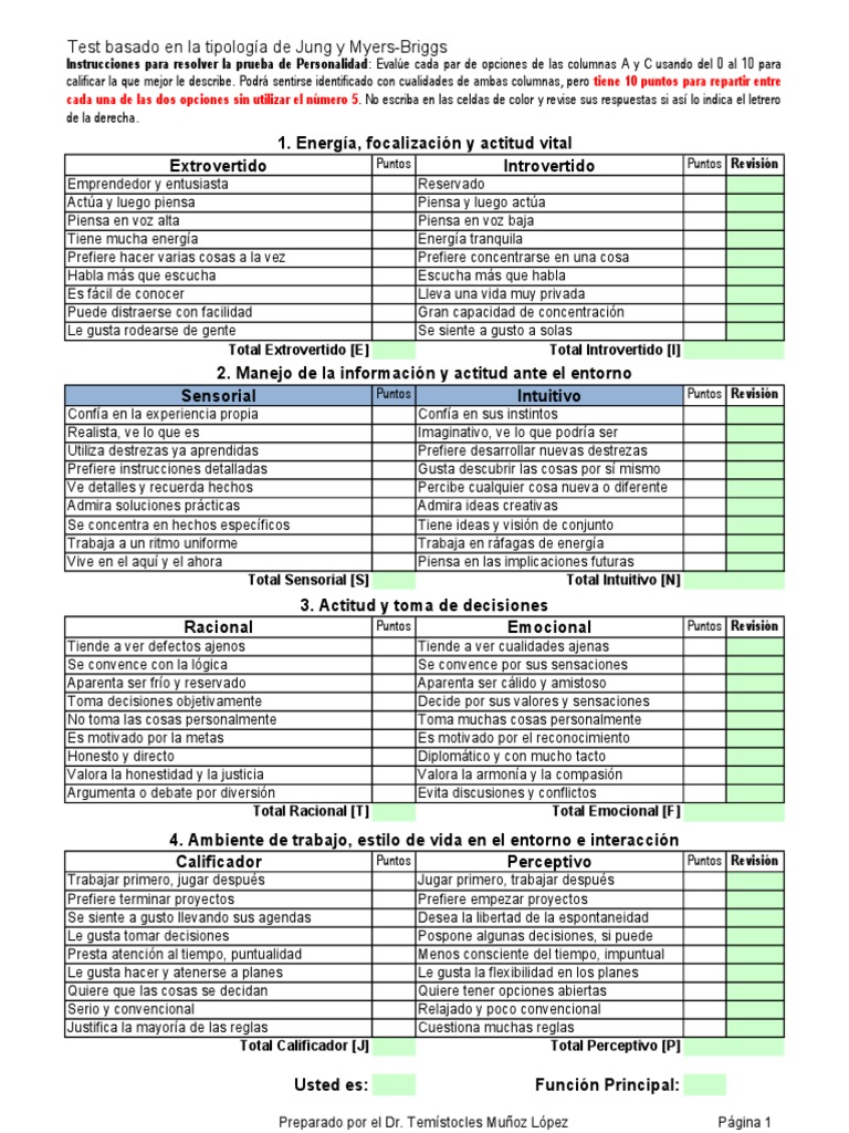 FORMATO Test Jung | PDF | Conceptos psicologicos | Cognición