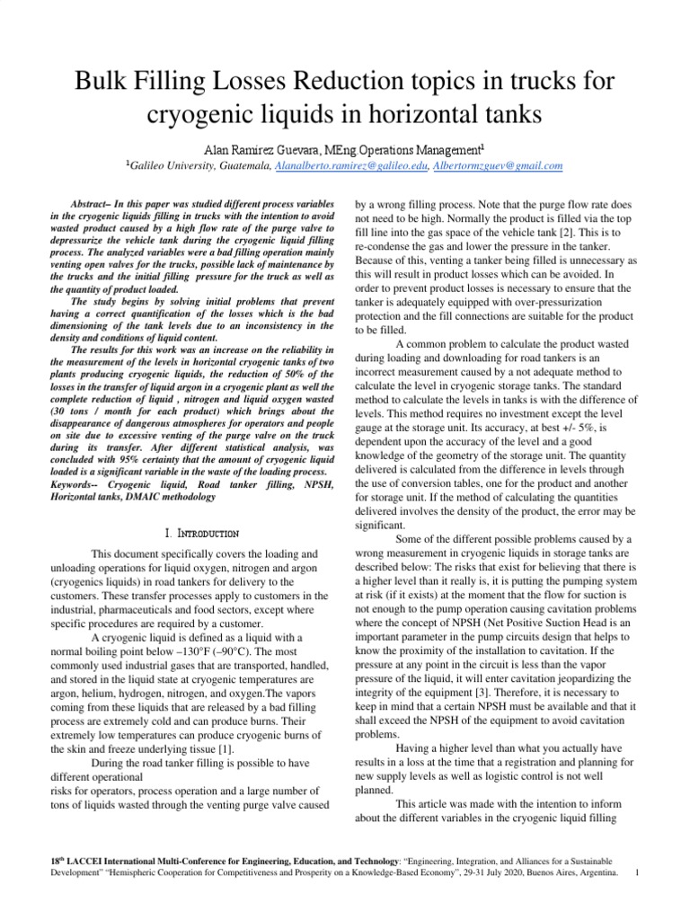 Bulk Filling Losses Reduction Topics in Trucks For Cryogenic Liquids in ...