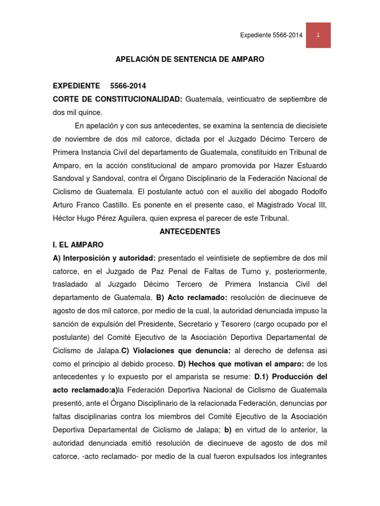 Apelación de Amparo 5566-2014 en Ciclismo | PDF | Sentencia (ley
