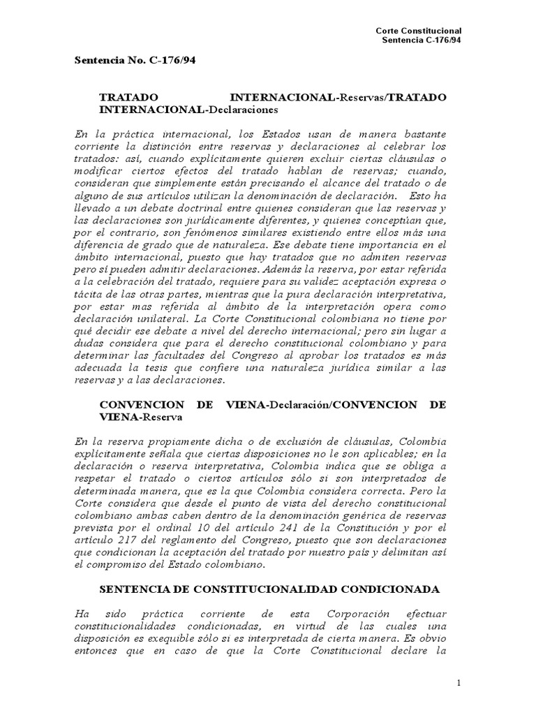 Sentencia C-176 de 1994 | PDF | Tratado | Convenio europeo de derechos