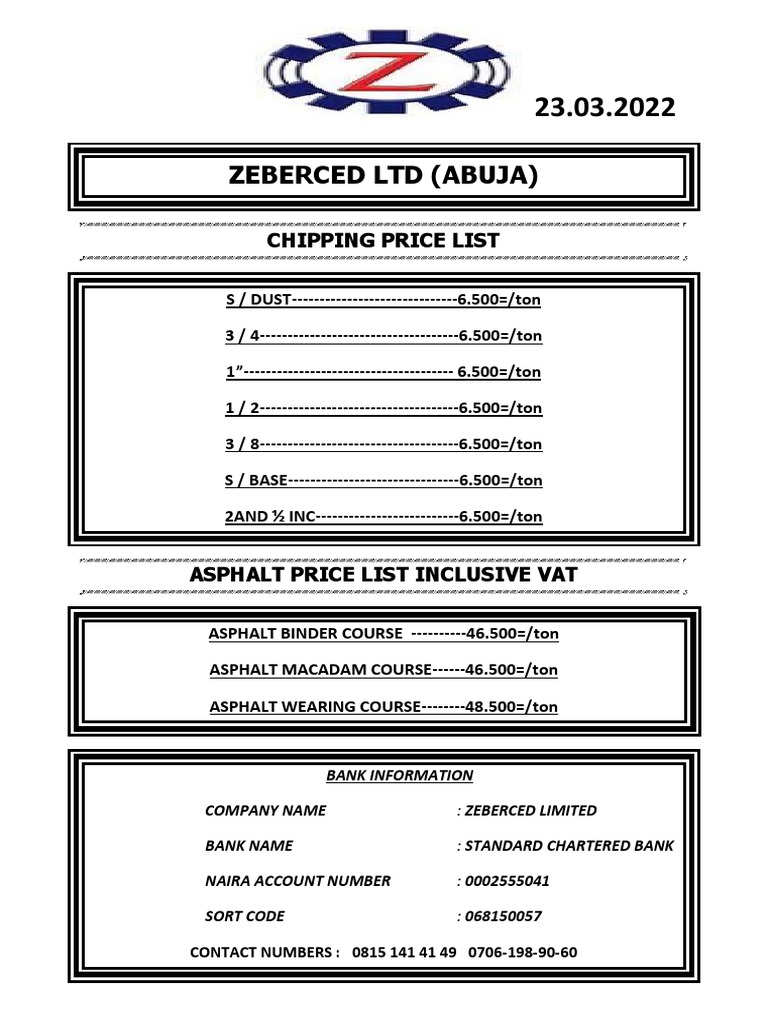 23 03 2022 Abuja Price List PDF PDF