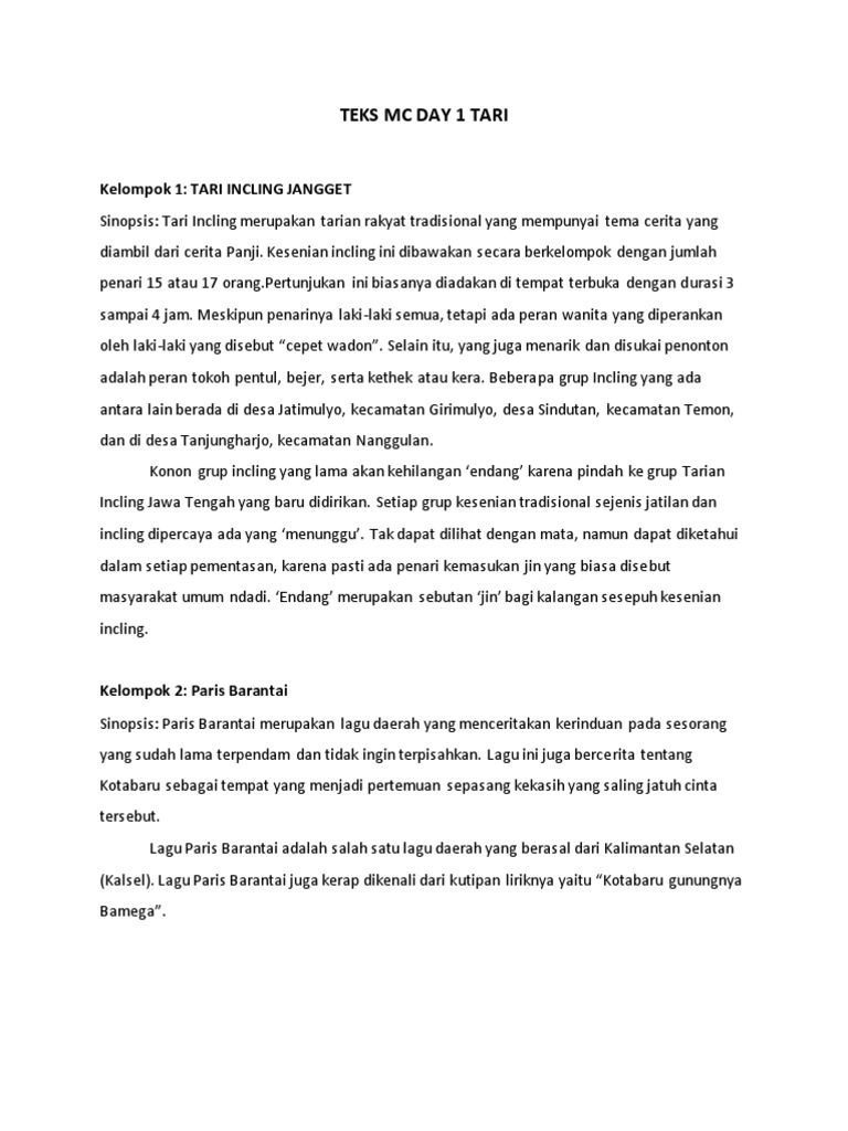 Teks MC Tari Day 1 PDF | PDF