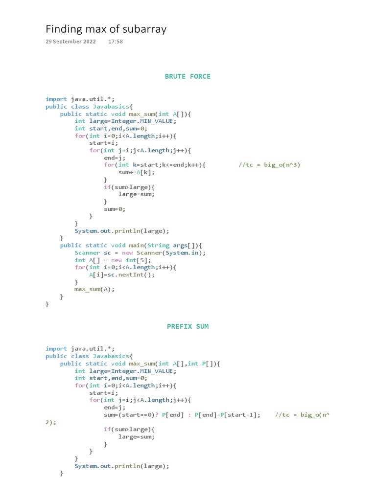 Max Subarray | PDF | Object Oriented Programming | Programming Paradigms