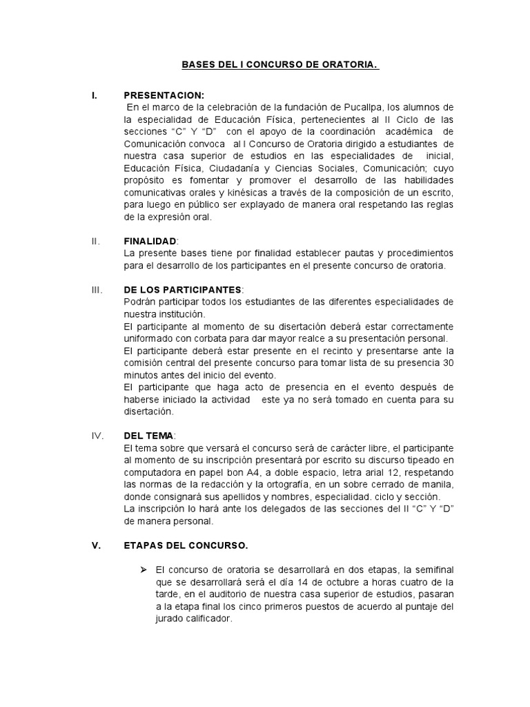 Bases del I Concurso de Oratoria | PDF