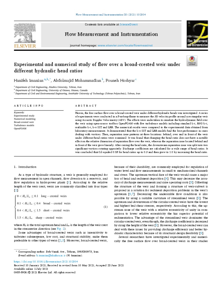 Experimental and Numerical Study of Flow Over A Broad | PDF ...