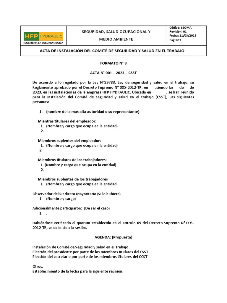 Acta de Instalación del CSST 2023 | PDF