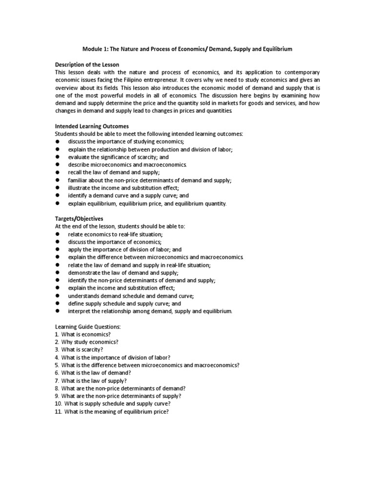 Module 1 The Nature and Process of Economics Demand Supply and ...