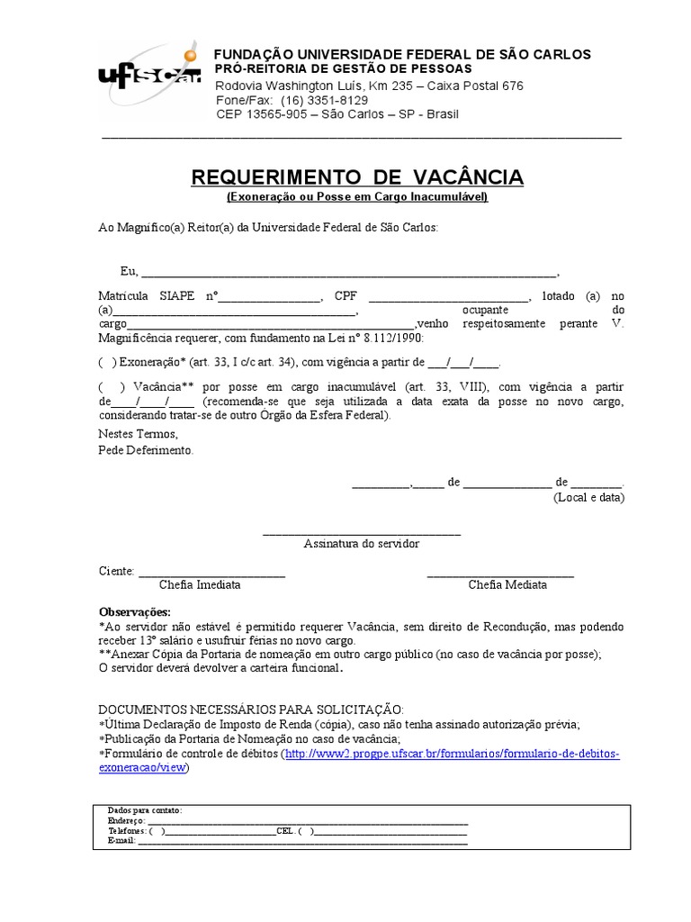Requerimento de Vacância de Cargo Público | PDF