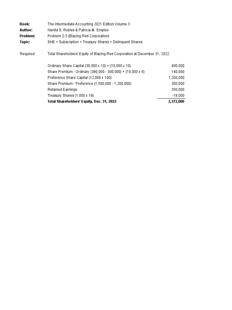 She Problems Robles Valix Answers Pdf Preferred Stock Treasury Stock