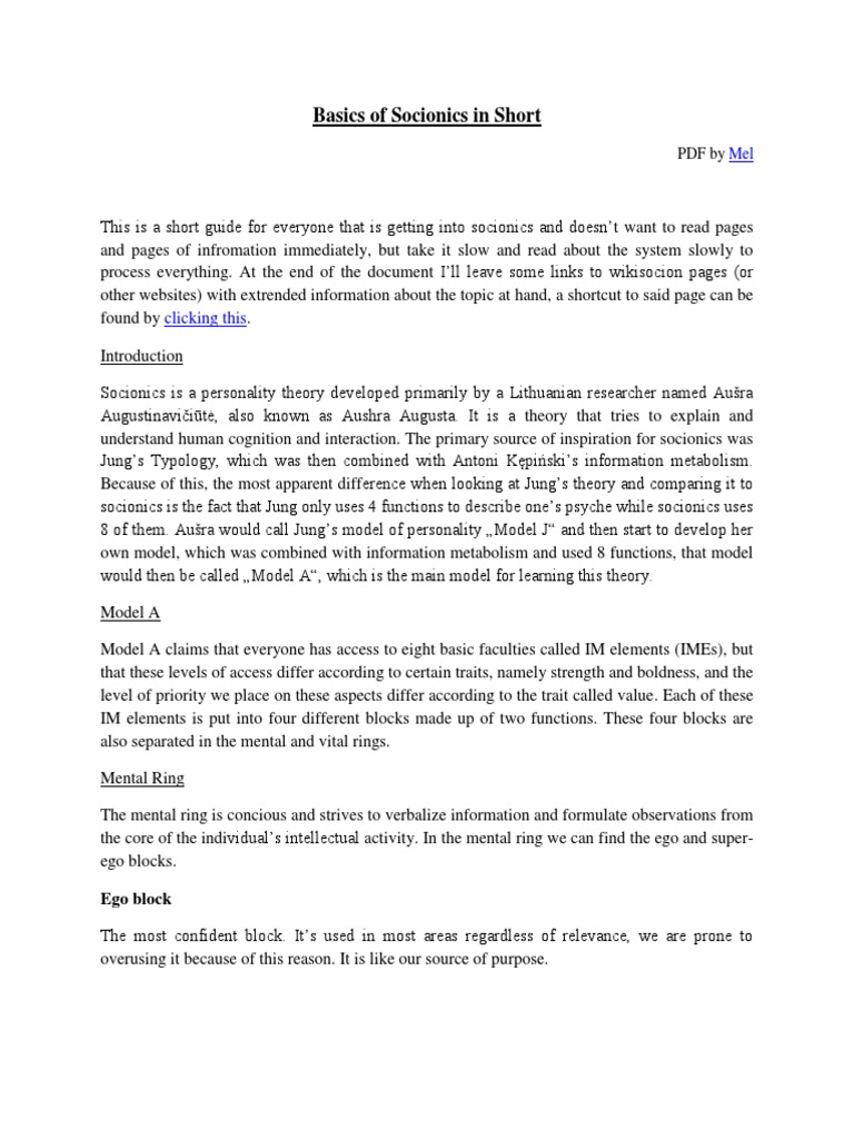 Intro to Socionics: Model A Basics | PDF | Extraversion And ...
