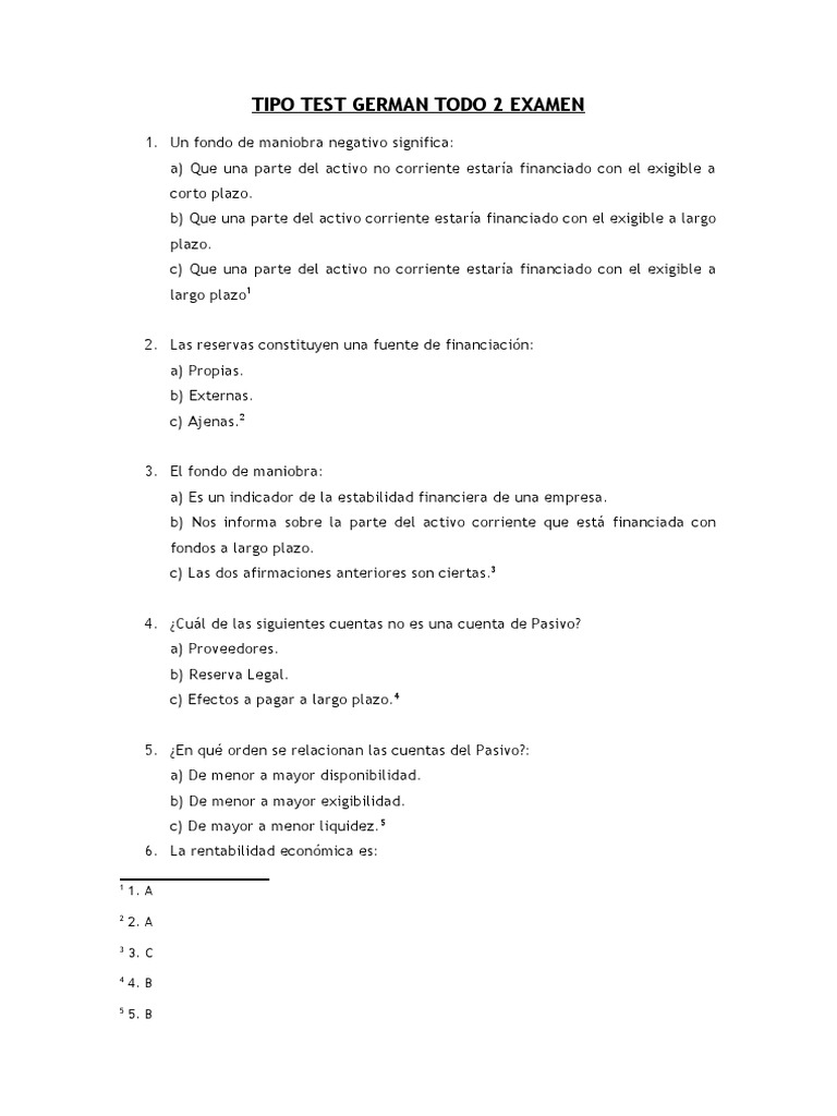 Tipo Test German Todo 2 Examen | PDF | Capital de trabajo | Negocios ...